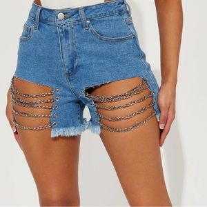 Fashion Nove ball and chain low stretch denim shorts